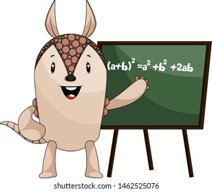 Armadillo con pizarra, ilustración, vector sobre fondo blanco.