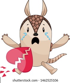 Armadillo with broken heart, illustration, vector on white background.