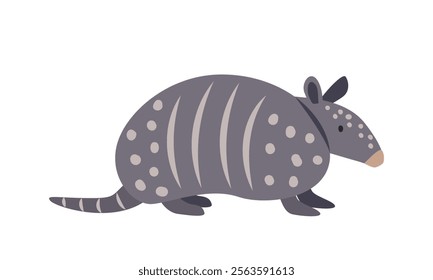 Armadillo cartoon clipart. Common long-nosed vector illustration in flat style. Hand-drawn wild animal concept