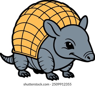 Caricatura de armadillo com uma concha dourada