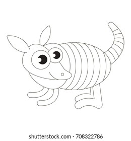 Armadillo cartoon. Outlined illustration with thin line black stroke