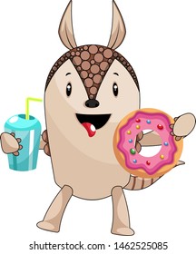 Armadillo con donut, ilustración, vector sobre fondo blanco.