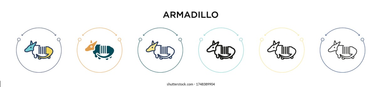 Armadillo icon in filled, thin line, outline and stroke style. Vector illustration of two colored and black armadillo vector icons designs can be used for mobile, ui, web