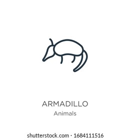 Armadillo icon. Thin linear armadillo outline icon isolated on white background from animals collection. Line vector sign, symbol for web and mobile