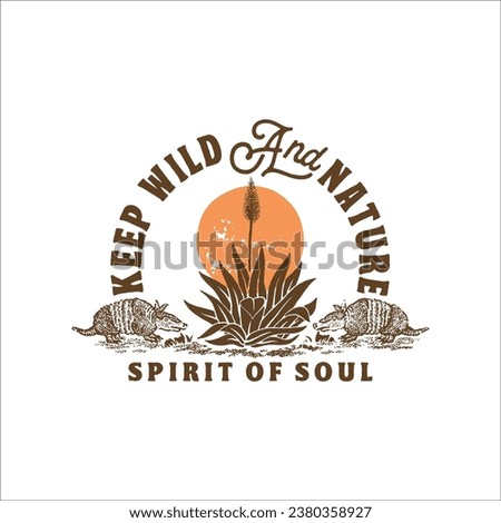 Armadillo illustration Shaw's Agave graphic desert design wild west vintage badge sunset logo sunrise nature emblem drawing