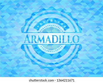 Armadillo light blue emblem. Mosaic background