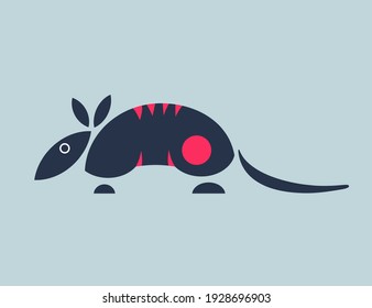 Armadillo de formas geométricas minimalistas. Ilustración vectorial plana.