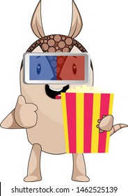 Armadillo mit Popcorn, Illustration, Vektorgrafik auf weißem Hintergrund.