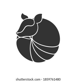 Armadillo rolled up into a ball silhouette icon. Simple flat vector sign, symbol, logo, print art illustration design.