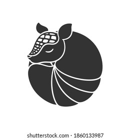 Armadillo rolled up into a ball silhouette icon version 2. Simple flat vector sign, symbol, logo, print art illustration design.