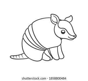 Armadillo sitting and smiling cartoon outline vector illustration simple version. Cute animal character design, coloring book page activity for kids.