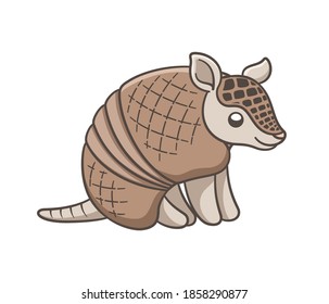 Armadillo sitting and smiling cartoon vector illustration. Cute animal character design for kids.