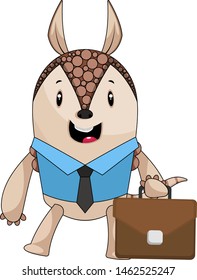 Armadillo with suit case, illustration, vector on white background.