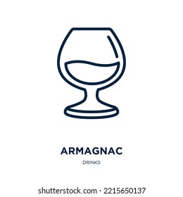 icono de armagnac de la colección de bebidas. Arnac lineal delgado, barra, icono de contorno de copa aislado en fondo blanco. Signo de armagnac vectorial de línea, símbolo para web y móvil
