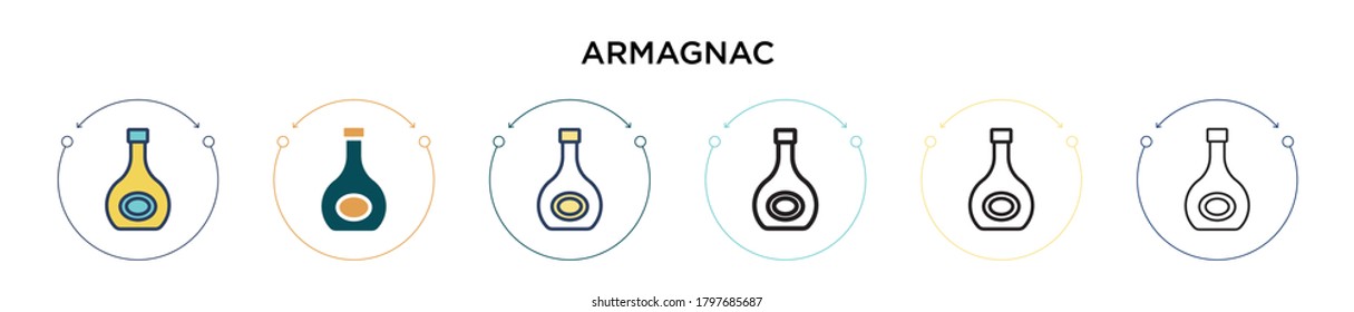 Icono de armagnac en estilo relleno, delgado, contorno y trazo. Ilustración vectorial de dos iconos vectoriales de color y negro se pueden utilizar para móviles, ui, web