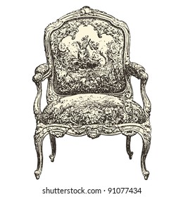 armchair 18th century style - Vintage engraved illustration - "Le Mobilier" Ed.Edouard Rouveyre  in 1915 France