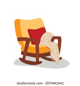 Armchair, blanket, pillow. Flat style illustration illustration.