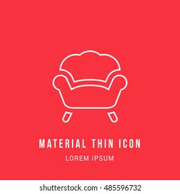 Armchair Bright red material designed line thin flat icon / logo
