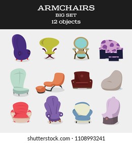 Armchair cartoon set.  Vector illustration isolated on background.
