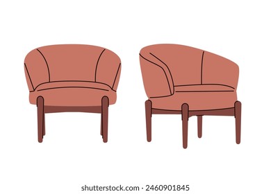 Cómodo sillón moderno y elegante, silla. Muebles para el hogar, interior, apartamento. Sillón para salón, moderno. Ilustración vectorial plana aislada