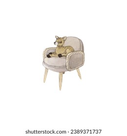 Armchair chair wood fluffy decor room kids nursery style trendy vintage retro furniture element wood decor poster logo decoration t-shirt design print nursery art design organization play child deer