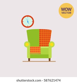 Armchair with checkered rug