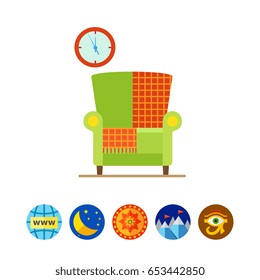 Armchair with checkered rug