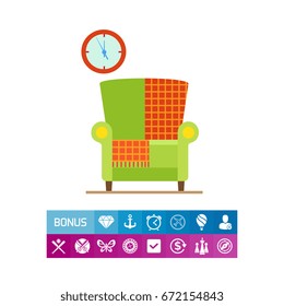Armchair with checkered rug