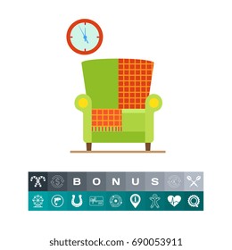 Armchair with checkered rug