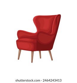 Armchair. A classic red armchair with wooden legs. Upholstered furniture. Vector illustration isolated on a white background.