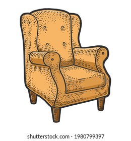 armchair color line art sketch engraving vector illustration. T-shirt apparel print design. Scratch board imitation. Black and white hand drawn image.