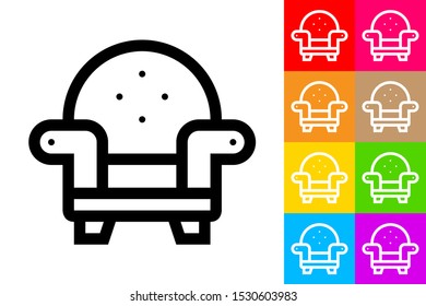 Armchair Couch. Line Icon With Different Color Background.