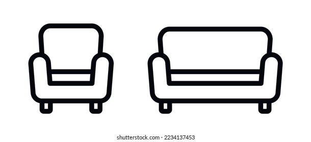 Icono de vector de contorno de sillón y sofá