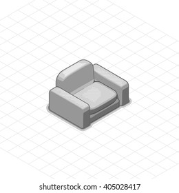 Armchair or couch vector illustration. 3d isometric armchair or couch. Isometric vector furniture.