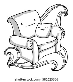 Armchair and cushion are the best friends. Grayscale version