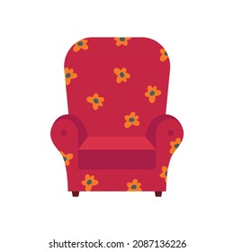 Armchair with cute flower pattern and wooden legs.Flat vector illustration isolated on white background