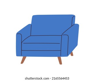 Armchair design in mid-century retro style. Cozy lounge arm chair for living room interior. Trendy soft comfy upholstered furniture with armrests. Flat vector illustration isolated on white background