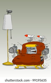 Armchair equipped with weapons - machine guns and rockets