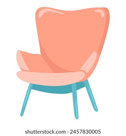Sillón en diseño plano. Sillón clásico rojo con espalda ancha y patas. Ilustración vectorial aislada.
