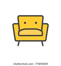 Armchair flat line colored icon.