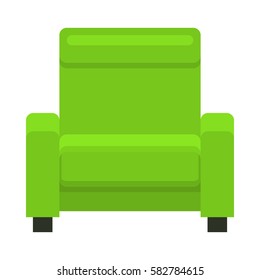 Armchair in flat style. Vector green barrel chair. Modern beautiful design elements for retro cozy interior. Isolated illustration on white background.