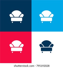 Armchair four color material and minimal icon logo set in red and blue