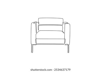 Armchair furniture continuous one line drawing. Single line art illustration of cozy armchair. Editable vector.