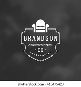 Armchair Furniture Logo Template. Vector Design Element Vintage Style for Logotype or Label Retro illustration. Armchair Silhouette.