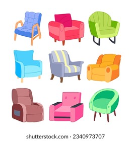 armchair furniture set cartoon. cozy wall, interior young, woman coffee armchair furniture sign. isolated symbol vector illustration