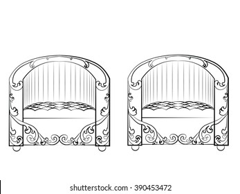 Armchair furniture set. Elegant furniture with rich ornaments. Baroque Luxury style furniture. Vector 
