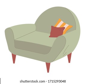 Armchair grey furniture for home vector, sofa with pillows isolated decor for house, interior design flat style, comfortable place to seat, sitting spot