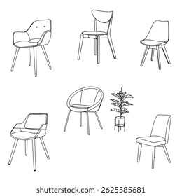 Armchair Hand Drawn Outline Collection that you can use as an illustration, kids colouring book, create outline background, Clip Art, interior design or etc.