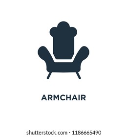 Armchair icon. Black filled vector illustration. Armchair symbol on white background. Can be used in web and mobile.
