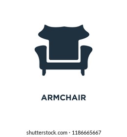 Armchair icon. Black filled vector illustration. Armchair symbol on white background. Can be used in web and mobile.